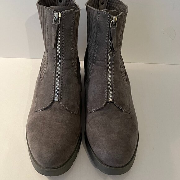 AK Anne Klein IFLEX Gray Sock Knit Zip Ankle Boots Wedge Heels Women's Size 11M - Picture 4 of 16